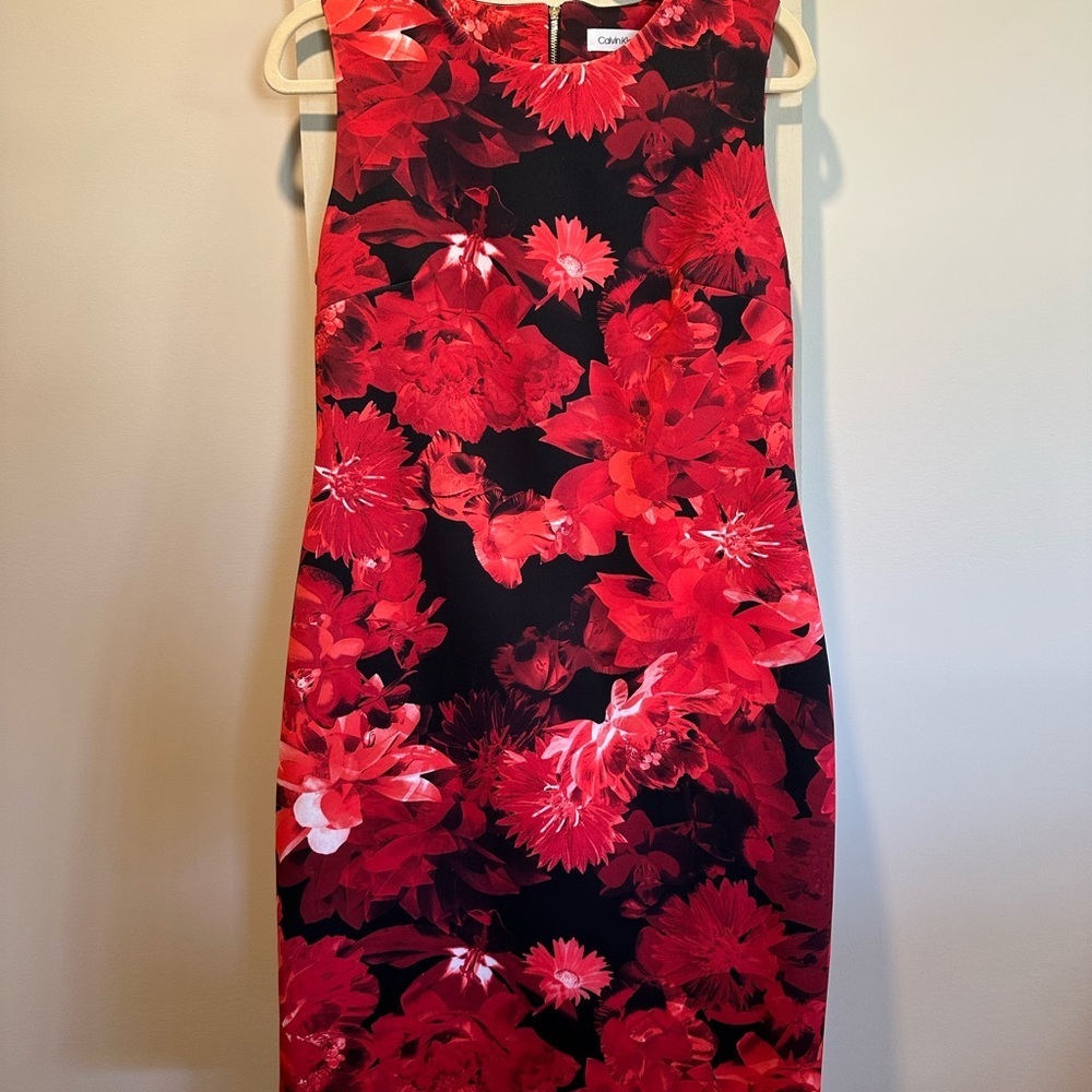 Calvin Klein Women's Red Floral Dress
